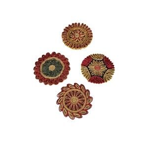 Vintage Handwoven Raffia Floral Trivets Set of 4 Boho Folk Art Table Decor